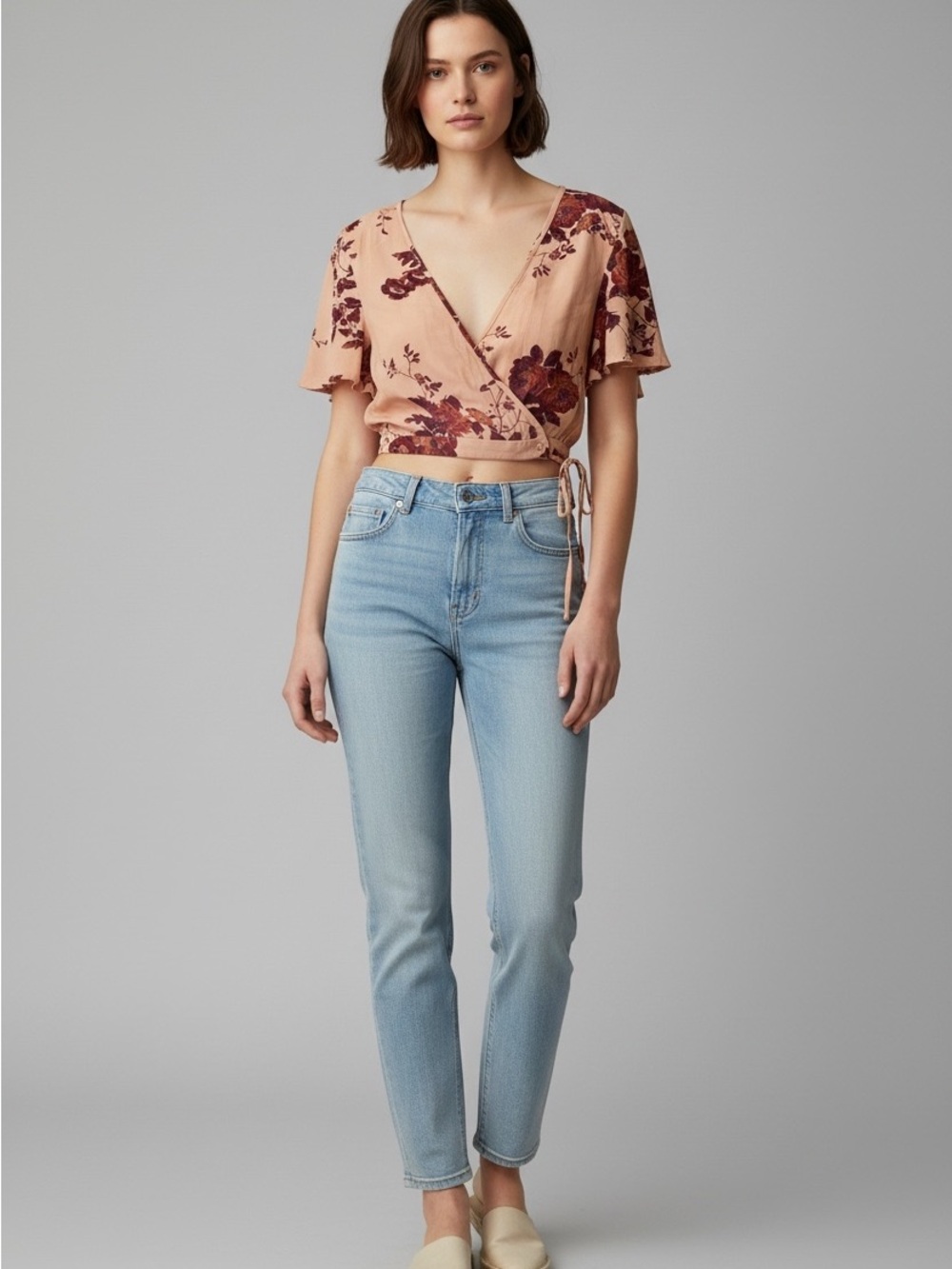 New Band of Gypsies Peach Floral Wrap Crop Top Size XS